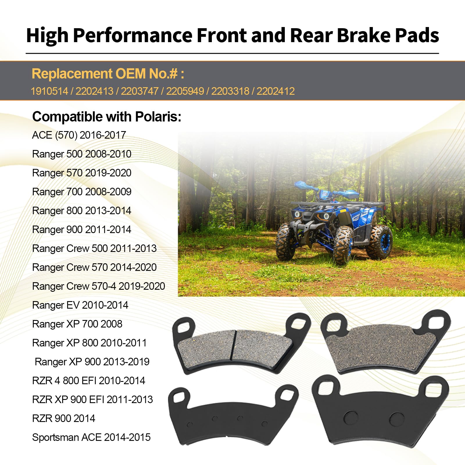 Front & Rear Brake Pads For Polaris RZR 4 800 RZR XP 900 2010 - Foto 5