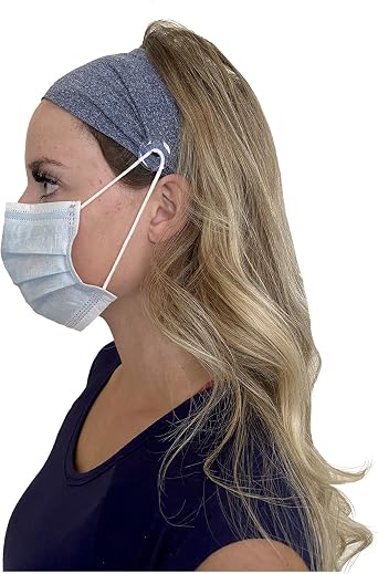 Headband with Buttons for Nurses | Moisture Wicking Sweat Band Mask Not Included