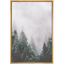 Ashbrook Framed Canvas Print Wall Art Washed Out Mist Over Forest Pine Trees Nature Wilderness Photography Modern Rustic Scenic Multicolor for Living Room, Bedroom, Office - 24"x36" Natural