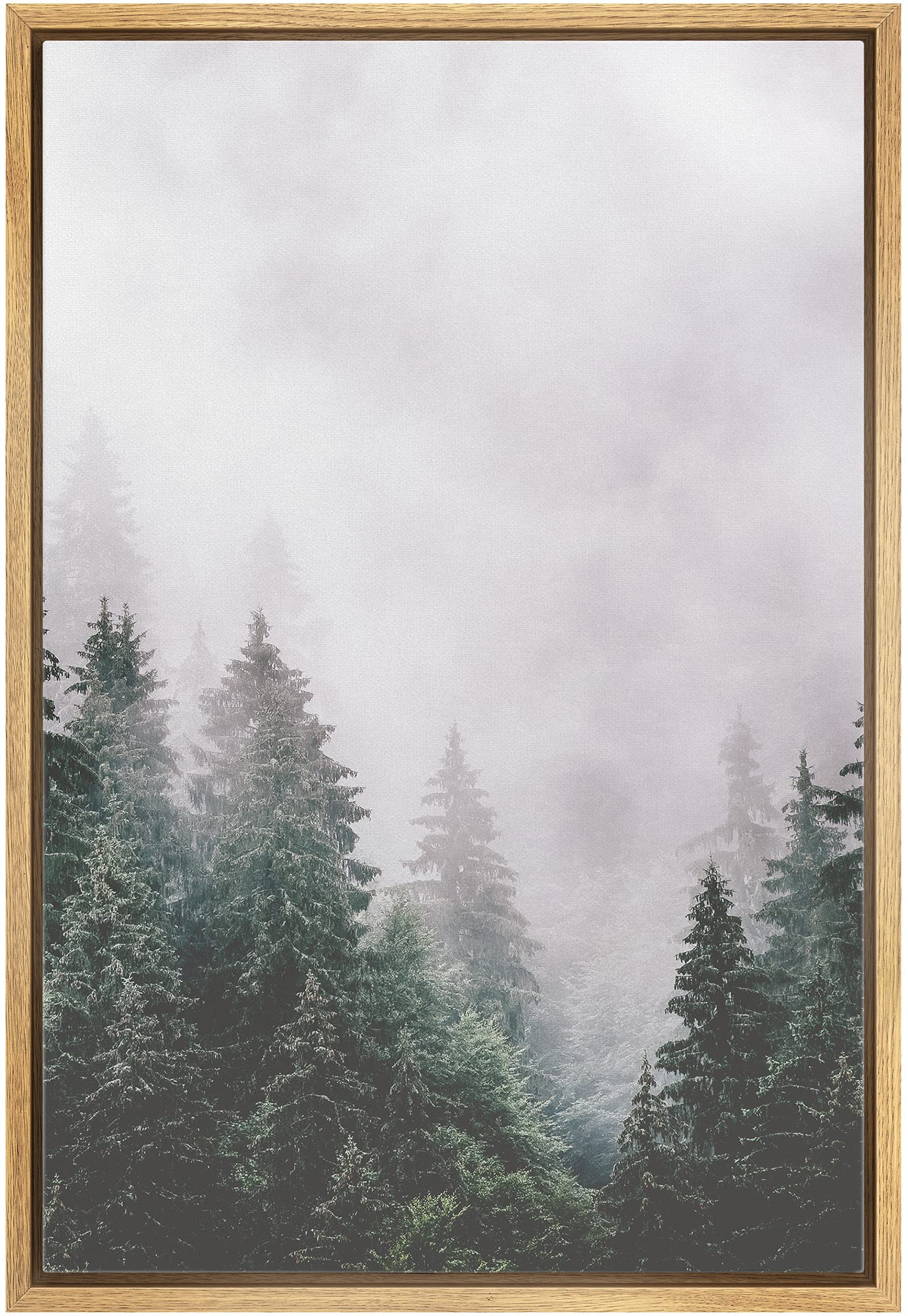 Ashbrook Framed Canvas Print Wall Art Washed Out Mist Over Forest Pine ...