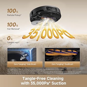 DREAME L60 Ultra Robot Vacuum and Mop, 35,000Pa Suction, Detangling Brush, AI-Enhanced 3D ToF Vision, 100C Mop Self-Cleaning, 280+ Object Types, Extendable Side Brush and Mop, Black