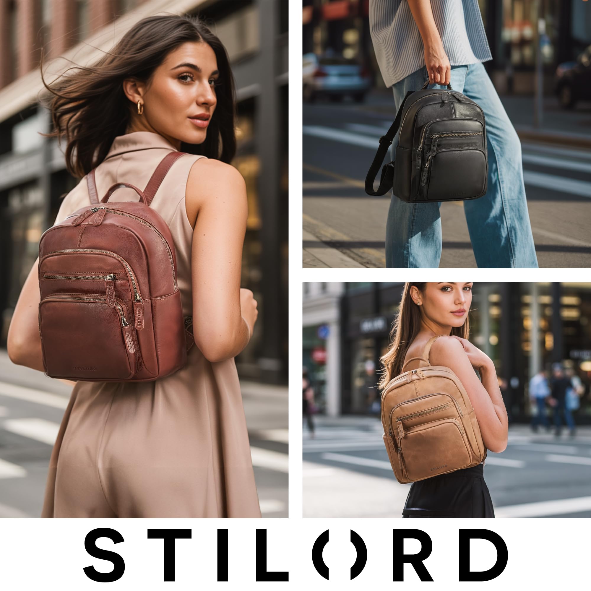STILORD "Smilla Schicker City Rucksack Damen Leder Klein Damenrucksack Modern Kleiner Lederrucksack Brauner Echtleder Vintage Daypack Tagesrucksack Stadtrucksack 13 Zoll