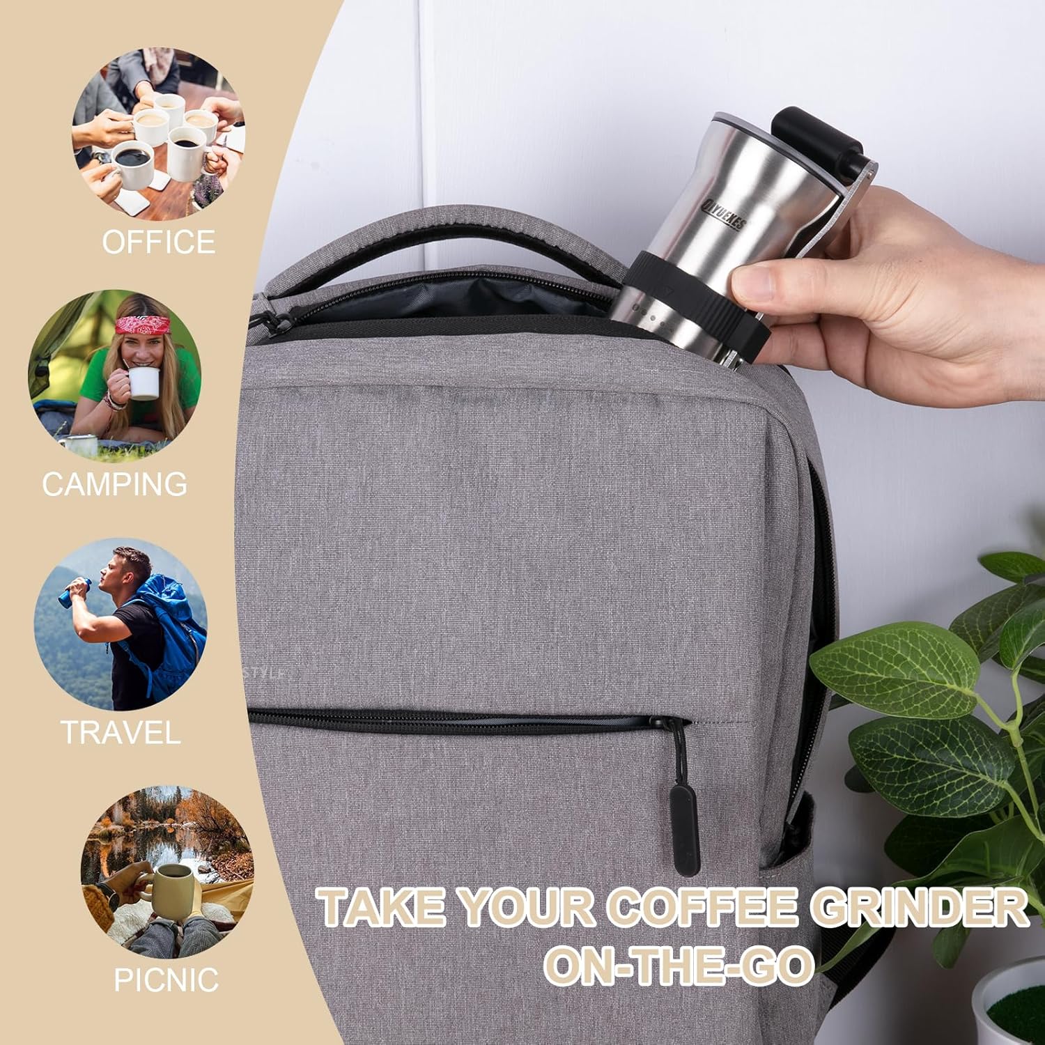 Manual Coffee Grinder, Portable Stainless Steel Hand Crank, 6 Coarseness Settings, Burr Coffee Grinder with Ceramic Burrs, Perfect for Families, Camping
