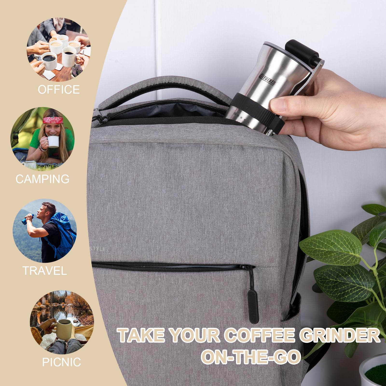 Molinillo de café manual, manivela portátil de acero inoxidable, 6 ajustes de grosor, molinillo de café con rebabas de cerámica, perfecto para familias, camping