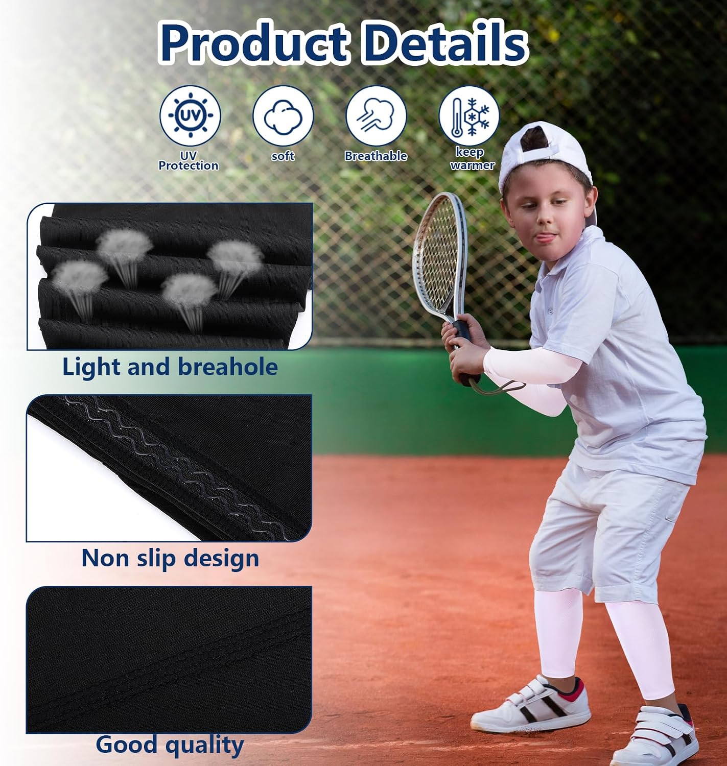 4 Pairs Kids Leg Sleeves Compression and Arm Sleeves,Youth Leg Sleeves Arm Wraps with Anti-slip Silicone Strips