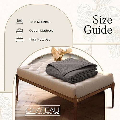 Miniatura 4 de CHATEAU HOME COLLECTION Manta 100% algodón de fibra larga manta tamaño King (108 x 90 pulgadas), ligera con patrón de espiga, suave y acogedora para