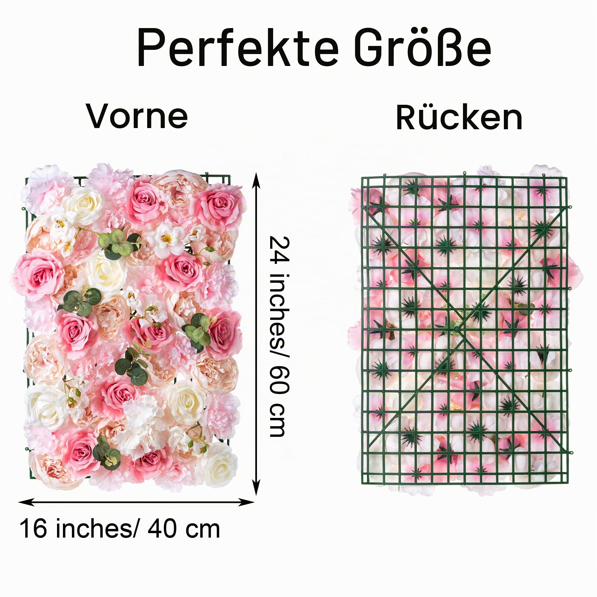 Blumen-Wandpaneel – 6 rosa Blumen-Hintergrund, 40x60 cm, Seidenrosen, künstliche Kunstblumen, für Hochzeit, Party, Kinder- und Babyzimmer, Heimdekoration