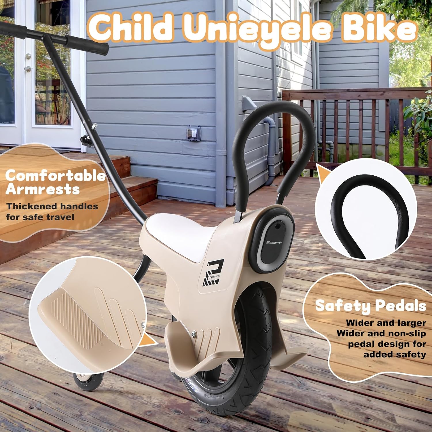 12in Hand Kids Unicycle Push, Toddler Unicycle with Handle/Light/Handrails/Auxiliary Wheels, Parent-Child Unicycle Bike, Unicycle Balance Bikes, Kids Unicycle Bicycles