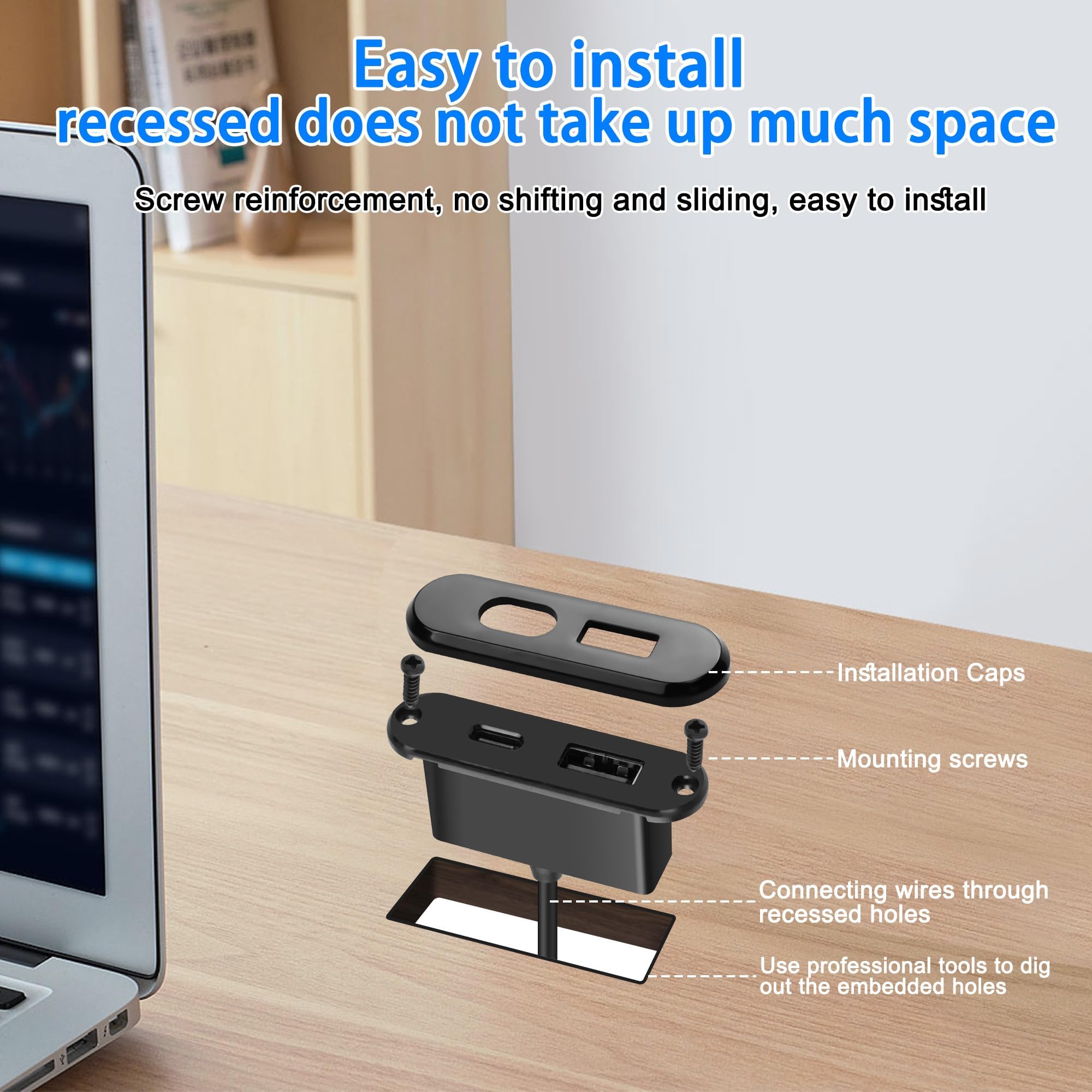 XMSJSIY Gniazdo zasilania biurkowego USB C, 5 V/2 A, USB typu A, typ C, wbudowany port ładowania, telefon, ładowarka biurkowa, stacja na sofę, stół, stolik nocny, stół warsztatowy, biuro, dom, 1,2 m