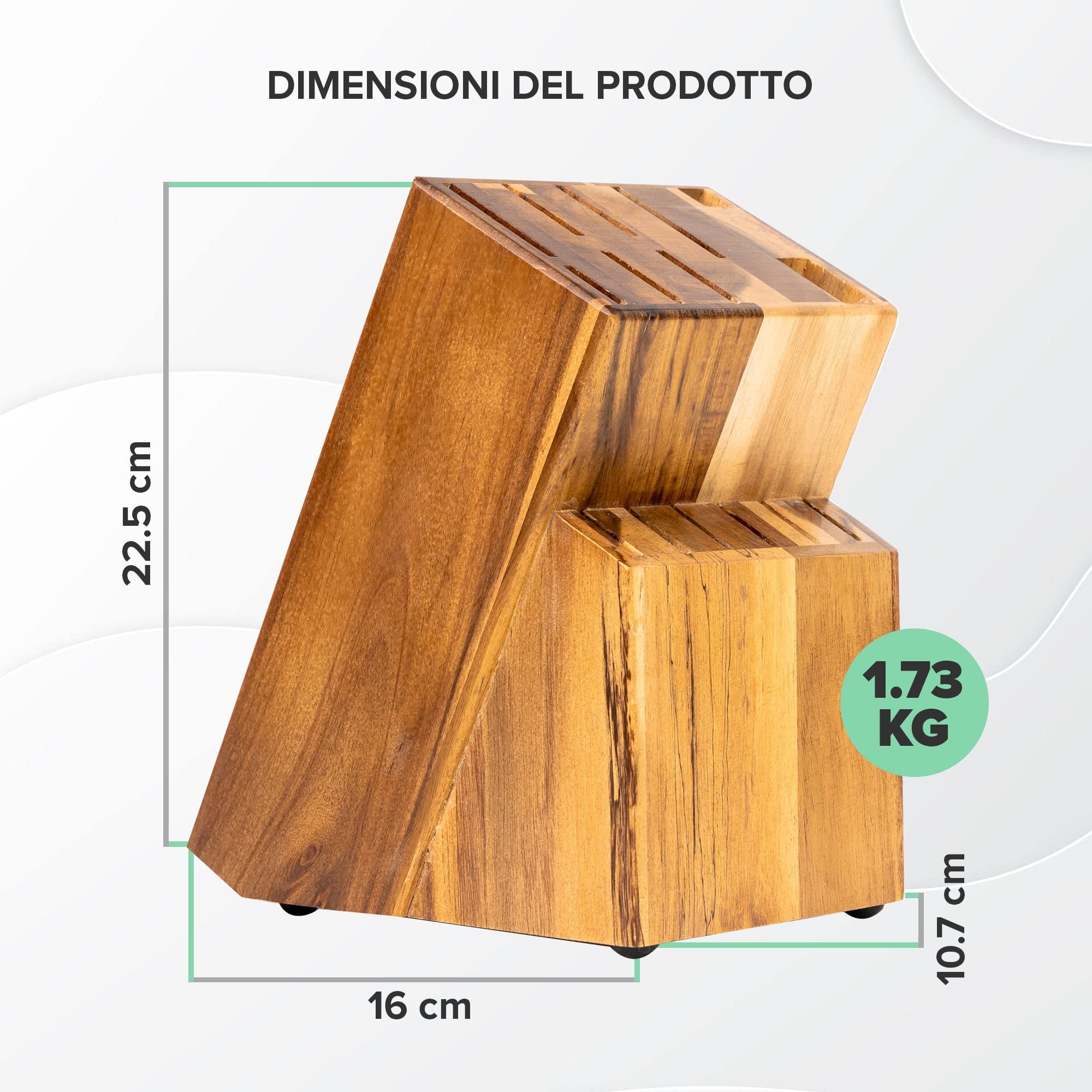 Coninx Ceppo Coltelli da Cucina in Legno Acacia - Porta Coltelli Cucina - Ceppo Coltelli Vuoto - Blocco Coltelli Universale senza Coltelli - 13 x 19.5 x 23 cm