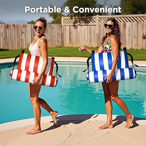 Miniatura 7 de Flotadores de piscina para adultos, 2 paquetes de sillas inflables de alta resistencia, hamaca flotante de tela, fideos de piscina inflables para
