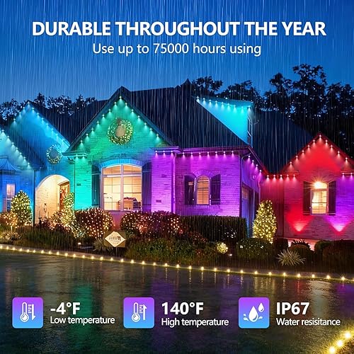 Miniatura 8 de Luces permanentes para exteriores, luz de alero inteligente RGB que cambia de color, iluminación LED para casa con aplicación y control remoto,