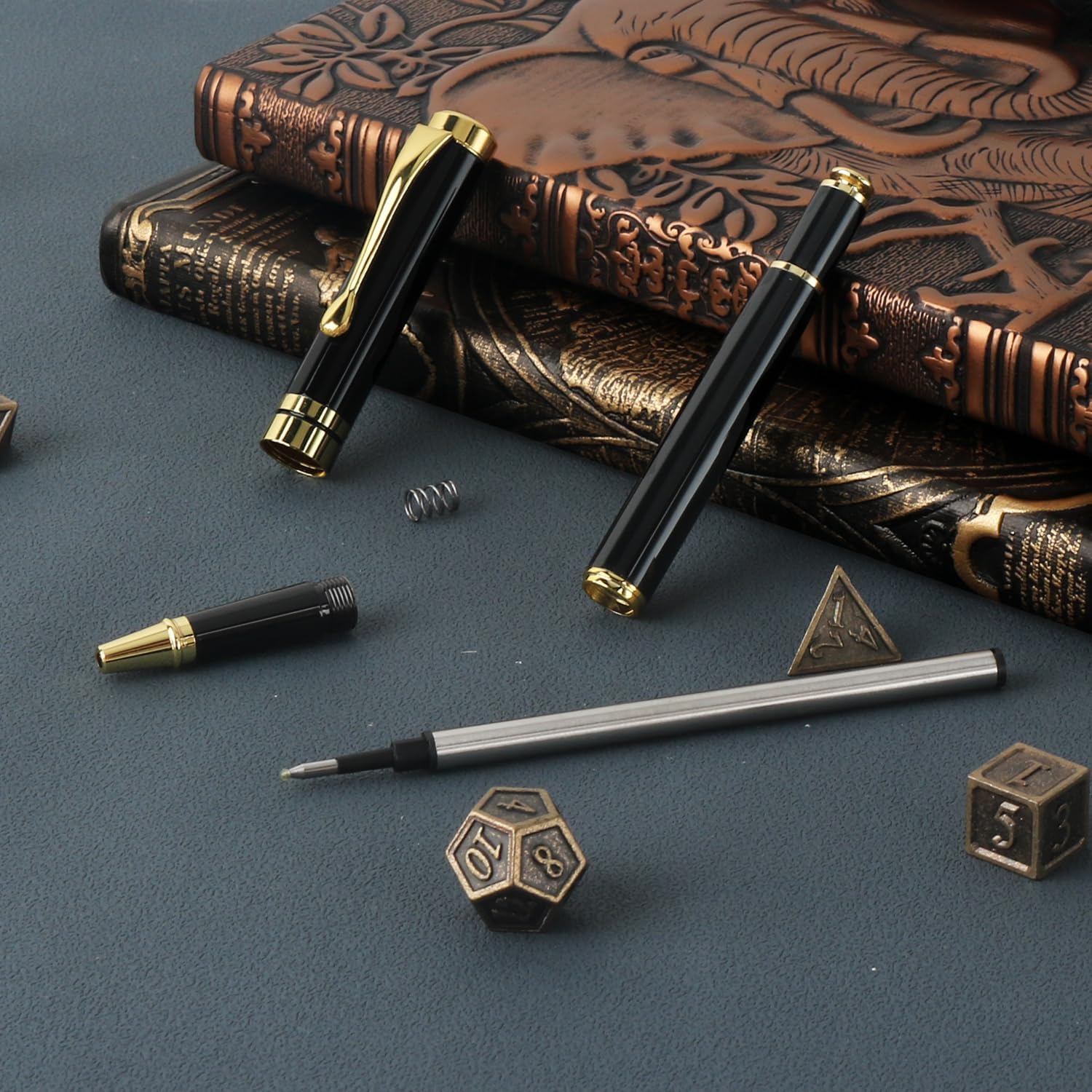 FEIDIAO 2Pcs Vintage Embossed Leather Notebooks Map Travel Journal and Elephant Notepad with 2 Ballpoint Pens and 2 Pen Sleeves,A5 Hardcover Notebook,Writing Journal for Men&Women (Map+Elephant)