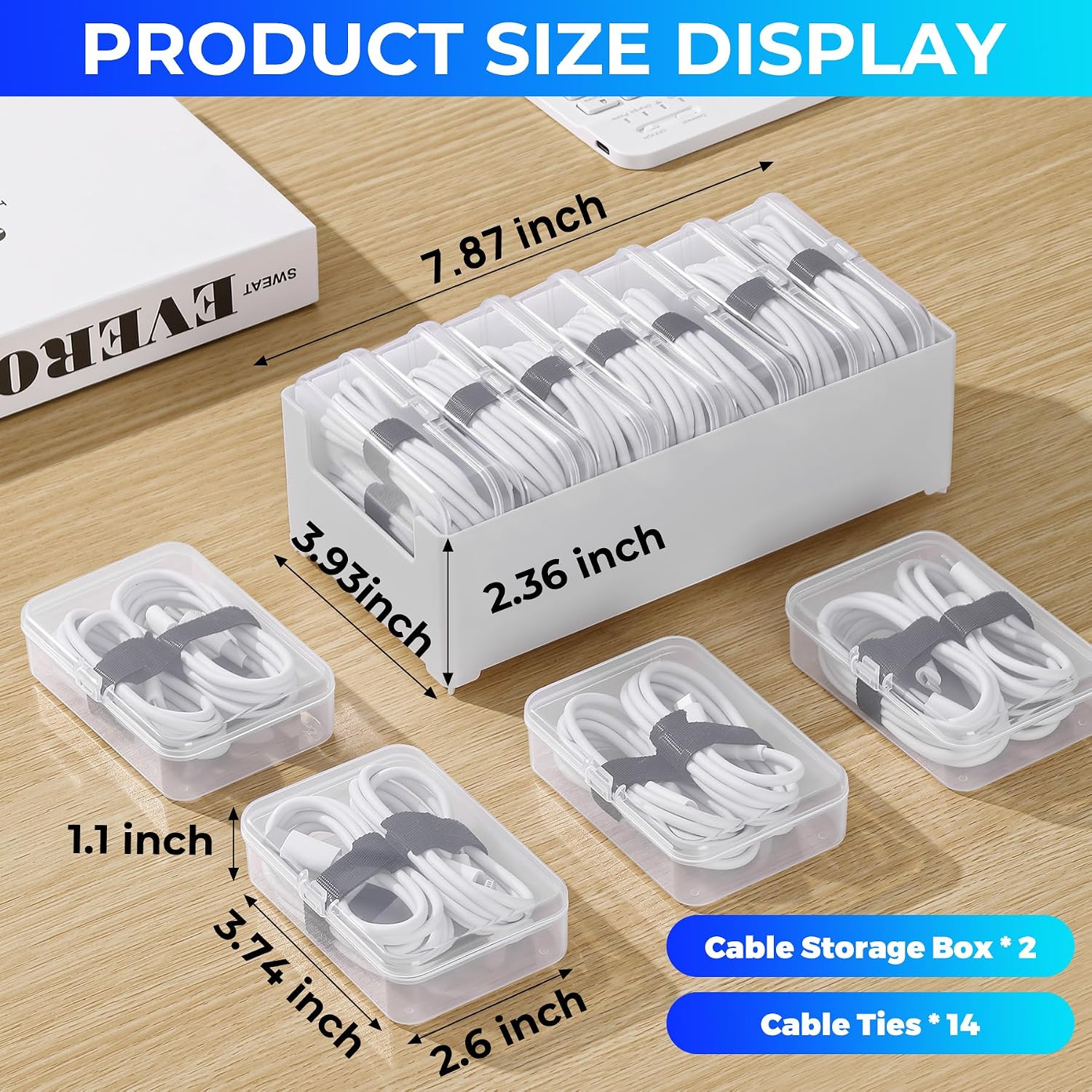 Cable Organizer Storage Box 7 Case Cable Box with Cable Straps and Label Stickers, Travel Cord Organizer for Charging Cables, USB Wires, Earphones – Drawer Organization for Home & Office
