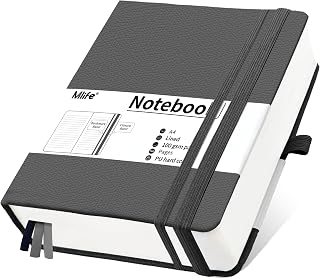 Mlife Notizbuch A4 Liniert,Dickes Notizbücher mit 360 Seiten und 100g/M² Tintenfestes Papier,Hardcover Collegeblock, Tagebuch mit 2 Rücktasche für im Büro oder in der Schule(Grey)