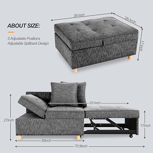 Miniatura 2 de SEJOV Sofá cama convertible 4 en 1, sofá biplaza de tela de lino de 3 asientos con 2 almohadas, sillón reclinable individual para espacio pequeño