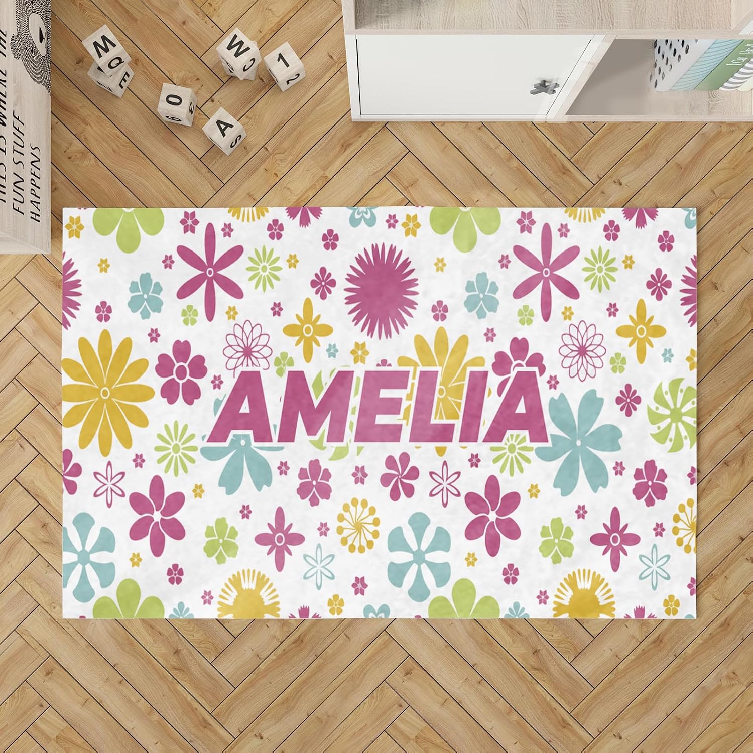 Custom Baby Rug Playing Mat Crawling Rug Personalized Bedroom Decoration Floor Area Rugs Nursery Mats for Baby Girl Boy Unisex Toddlers Color Flower(40"x60")