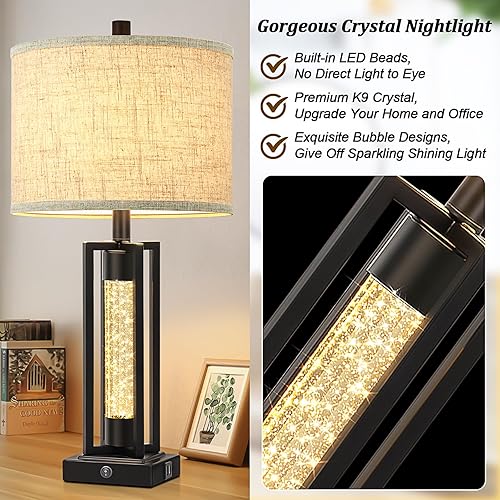 Miniatura 5 de TOBUSA Juego de 2 lámparas de mesa de granja de 26 pulgadas para sala de estar con luz nocturna de cristal, lámparas modernas de mesita de noche con