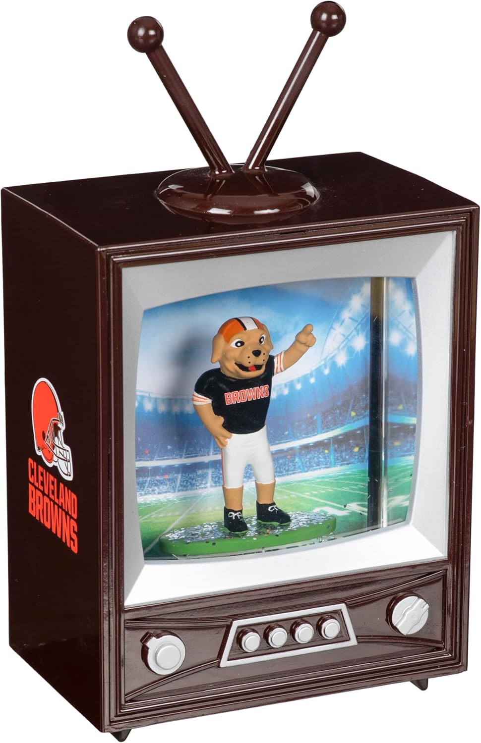 NFL Cleveland Browns Snow Globe Lantern, Vintage TV Water Globe with Lights & Swirling Glitter, Battery Operated Christmas Football Tabletop Decoration, Memorabilia Gift for Men & Women Fans