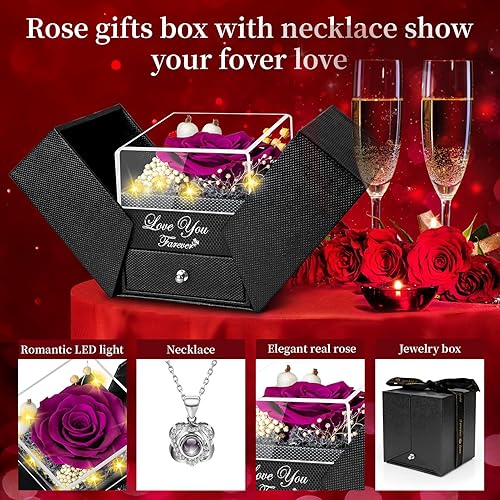 Miniatura 2 de Rosa real preservada, flores eternas, regalos de cumpleaños para su madre, esposa, novia, abuela en San Valentín, día de la madre, Navidad