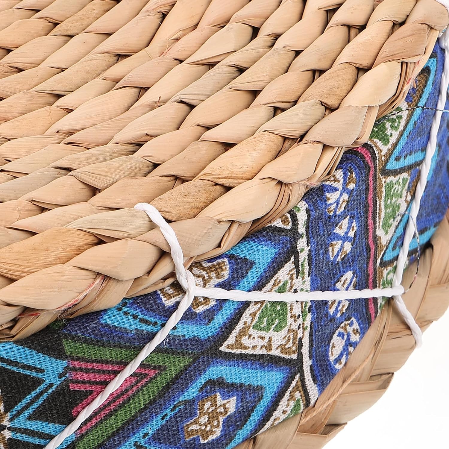 Zerodeko Meditation Floor Cushion 30cm Diameter Blue Woven Straw Seat Pad Japanese Style Round Zafu Pillow for Living Room Balcony Tatami Yoga Seating