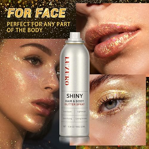 Miniatura 4 de Dazzle - Spray de purpurina dorada para el cabello y el cuerpo para mujeres y niños, gran capacidad, original, temporal, brillante, para Mardi Gras,
