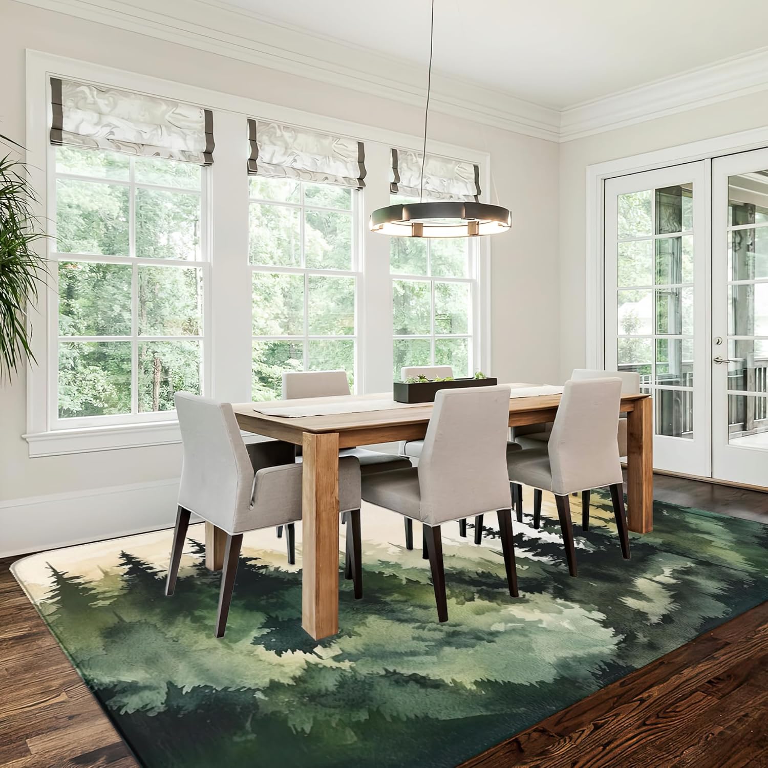 Mountain Forest Rug for Living Room 5x7,Watercolor Tree Machine Washable Area Rug Soft Stain Resistant Floor Large Carpet for Bedroom,Farmhouse,Dining Room,Kids Playroom