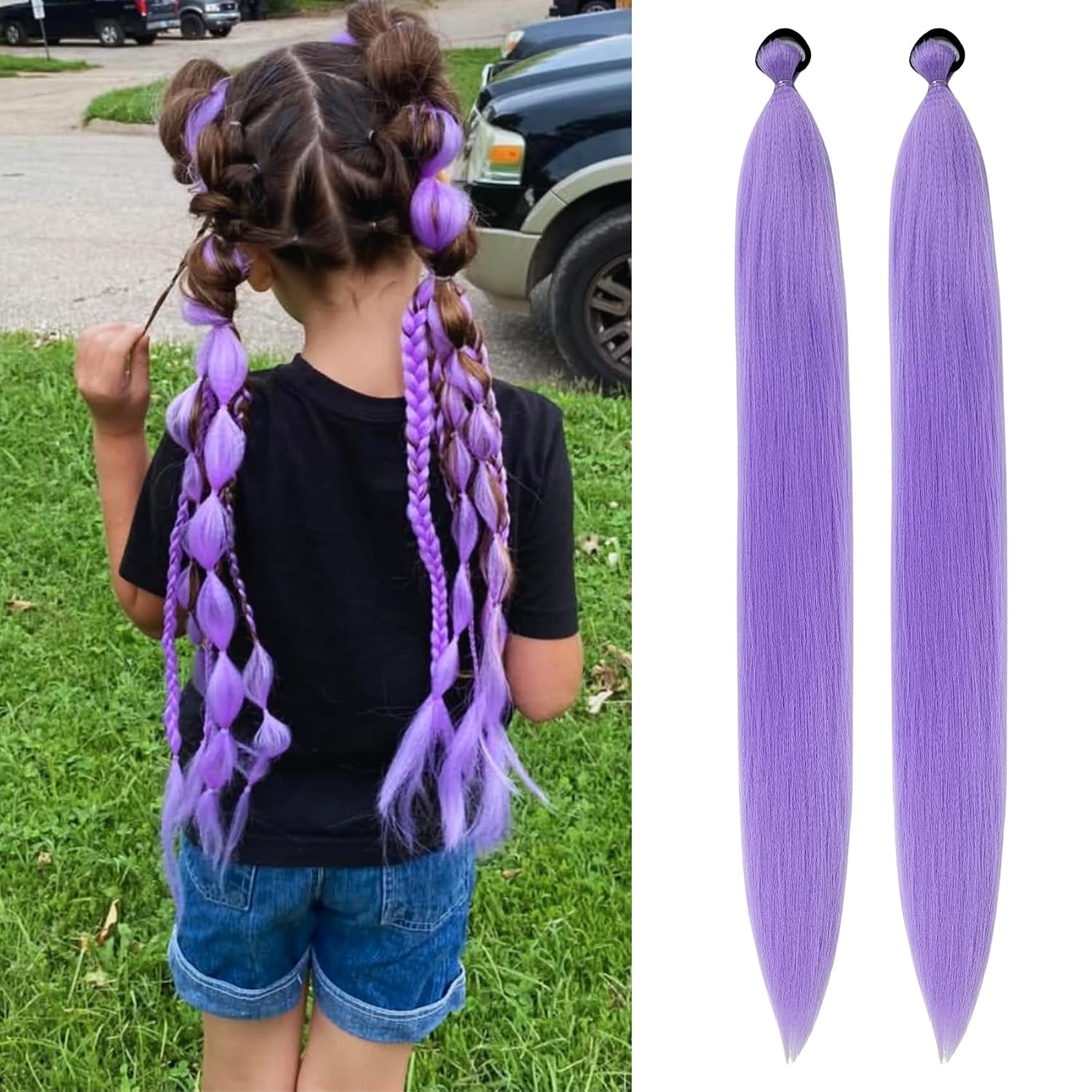 Light Purple Braiding Hair Colored Braid Ponytail Extensions for Girls image 2