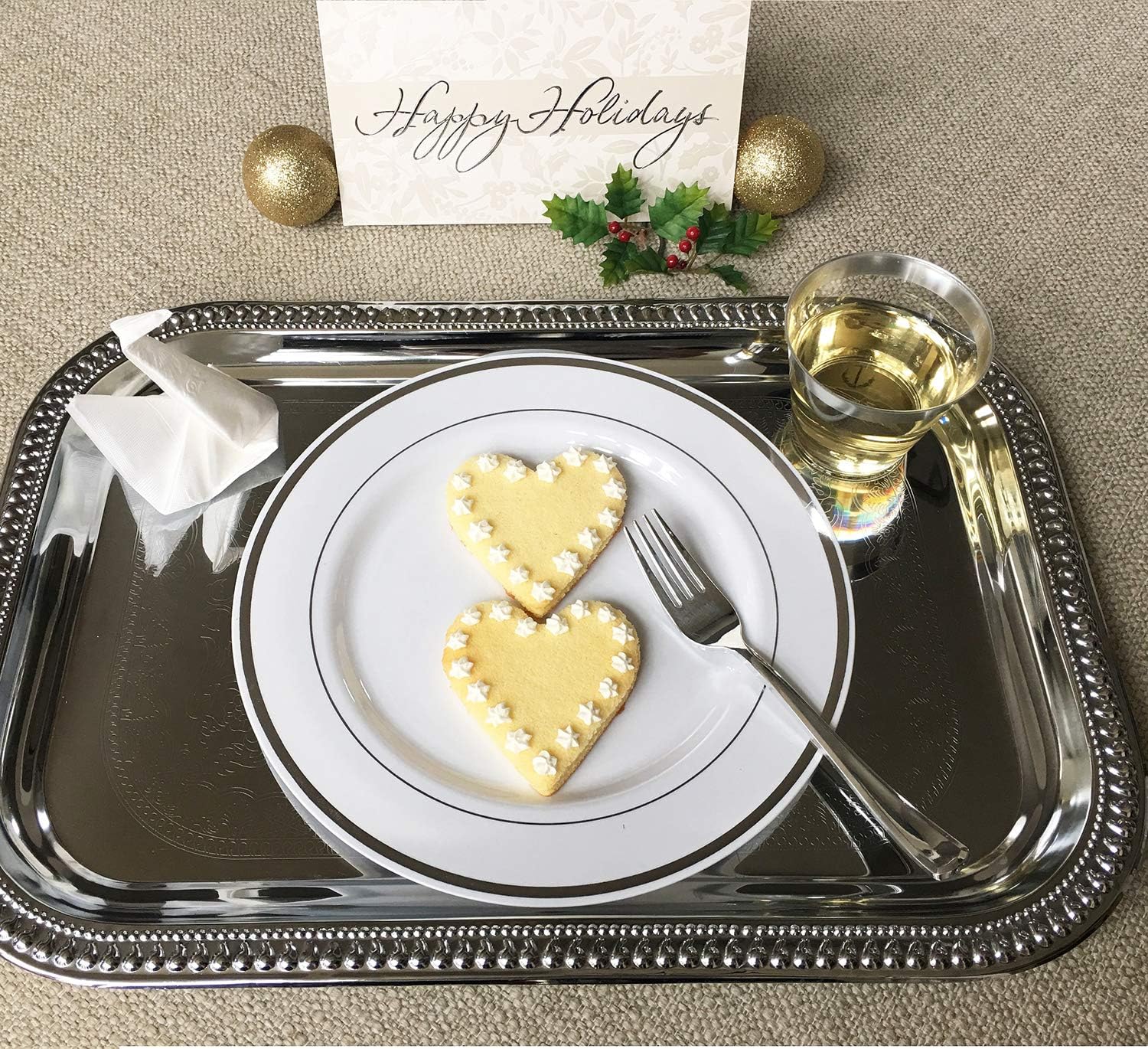 125 Piece Silver Plastic Plates & Cutlery Set - Reusable & Recyclable - Silver Rim Silverware for Weddings, Anniversaries, Showers, Parties - Dinner, Salad, Utensils 25 Each