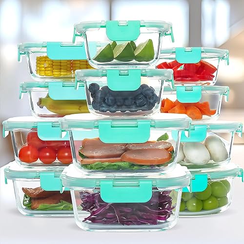 Miniatura 10 de UMEIED Paquete de 12 recipientes de vidrio para almacenamiento de alimentos con tapas a prueba de fugas, recipientes herméticos de vidrio para