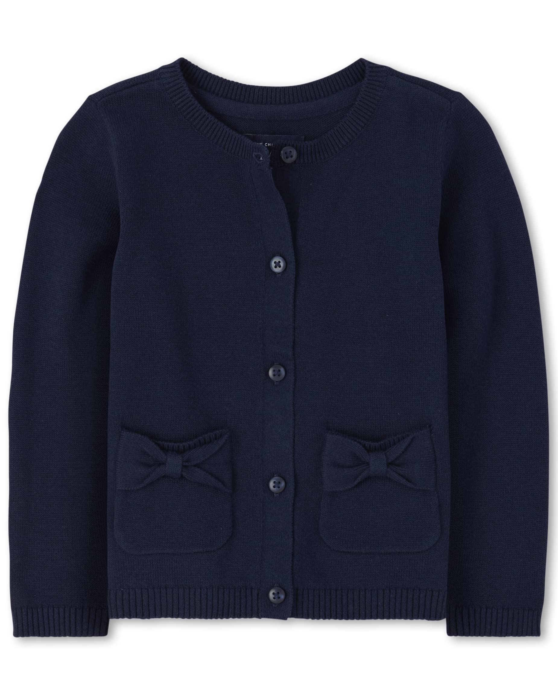 The Children's Place Baby Toddler Girls Bow Pocket Cardigan, Tidal, 4T