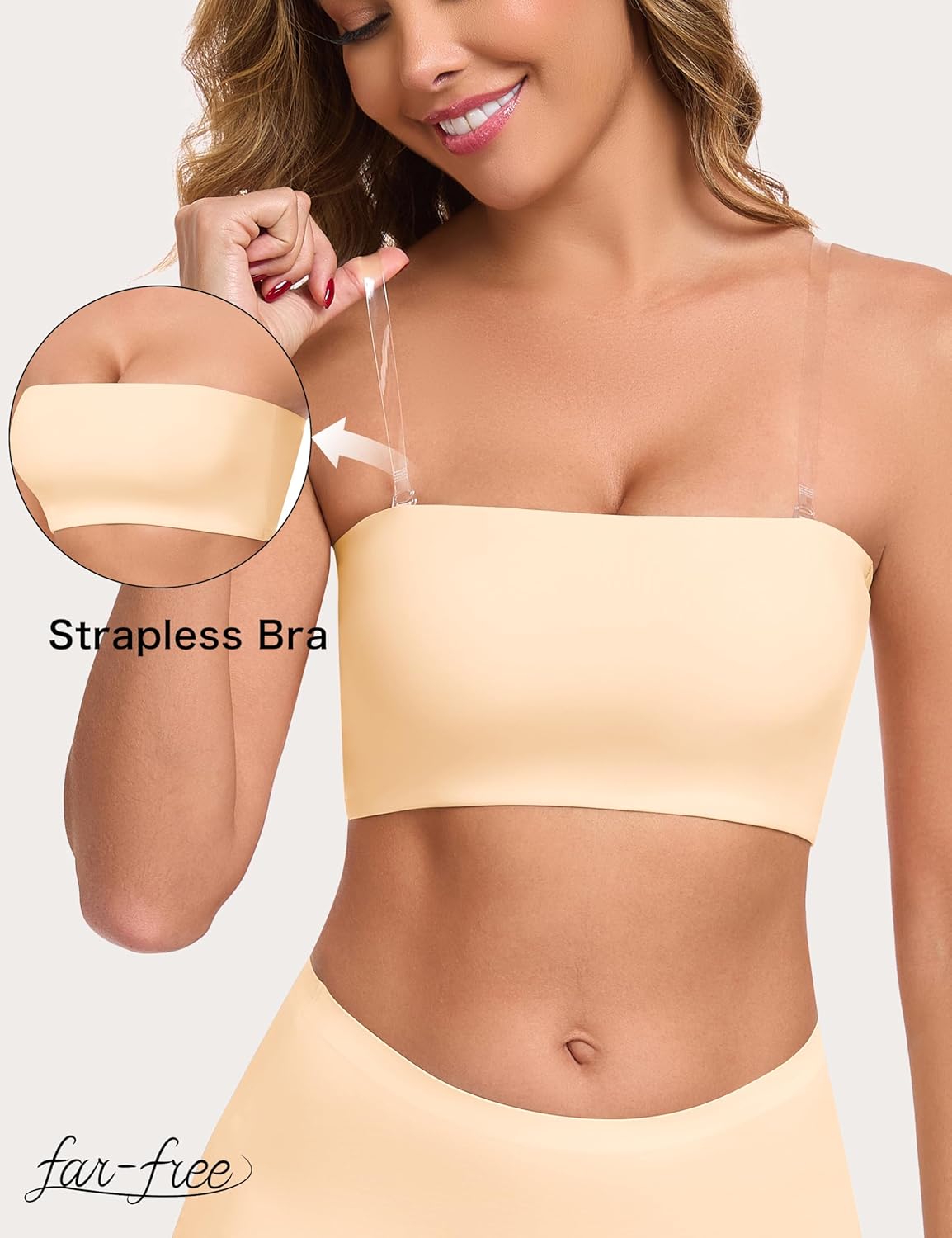 Far-free Women's Strapless Bandeau Bra Wireless Seamless Tube Top Everyday Comfort Bralette T Shirt Clear Straps Padded Bras - Image 3