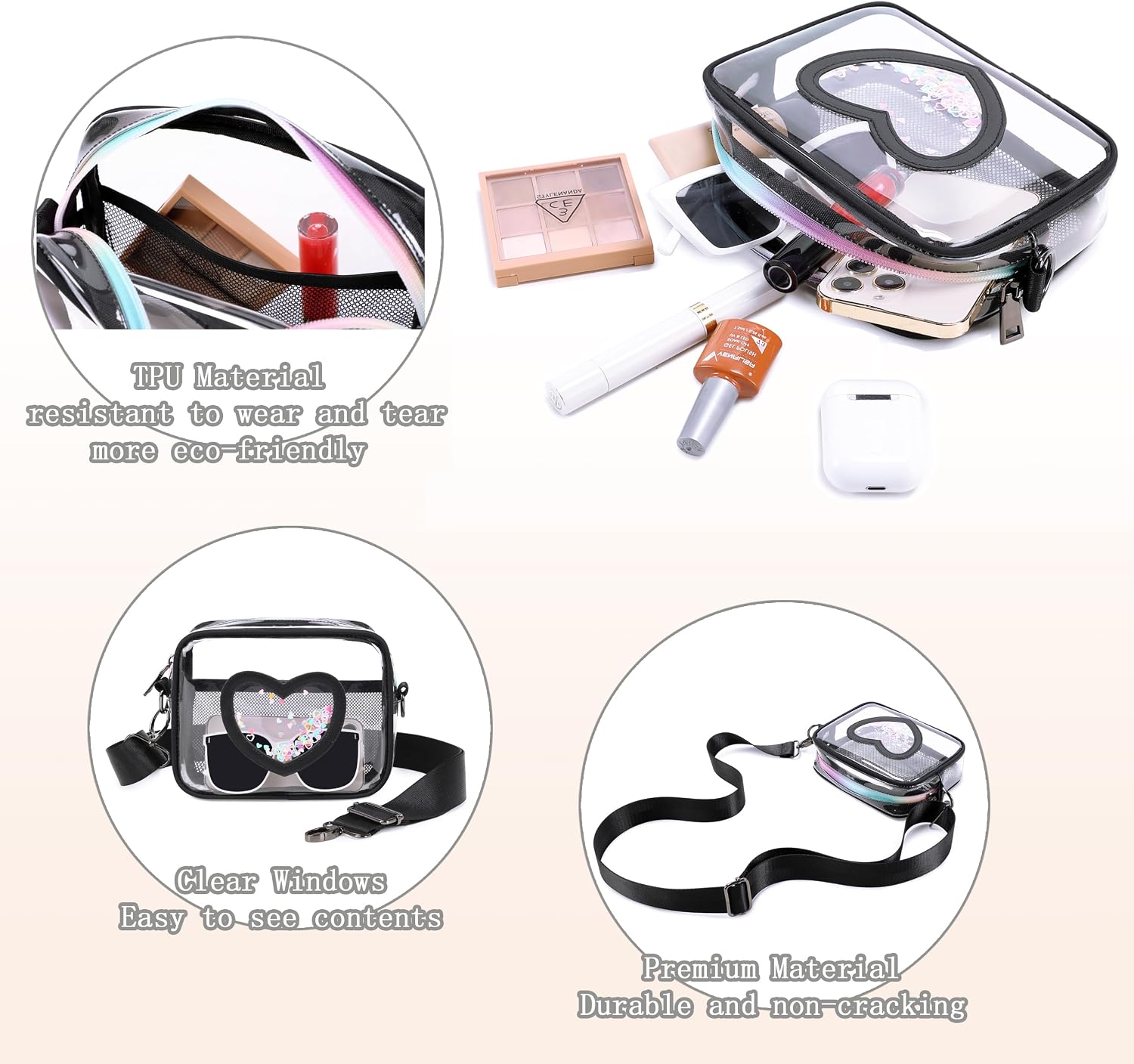 Clear Cross body Bag for Women Girls Stadium Approved Kids Purse Heart Shaped Toddlers Wallet Small Box Coin Pouch image 4