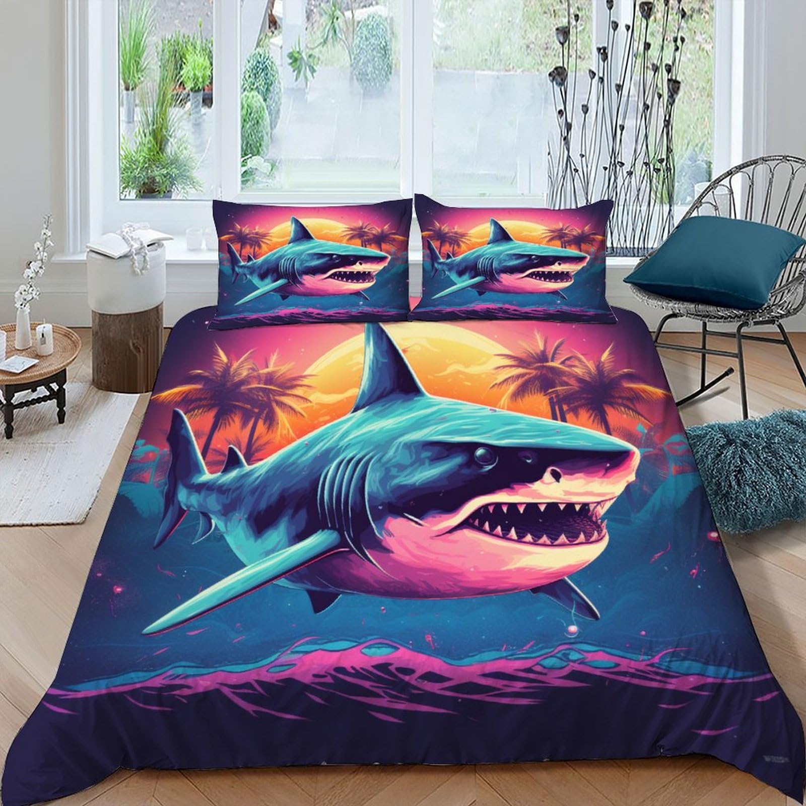 Housse de couette Sharks 220x240 cm lit king avec taies d'oreiller