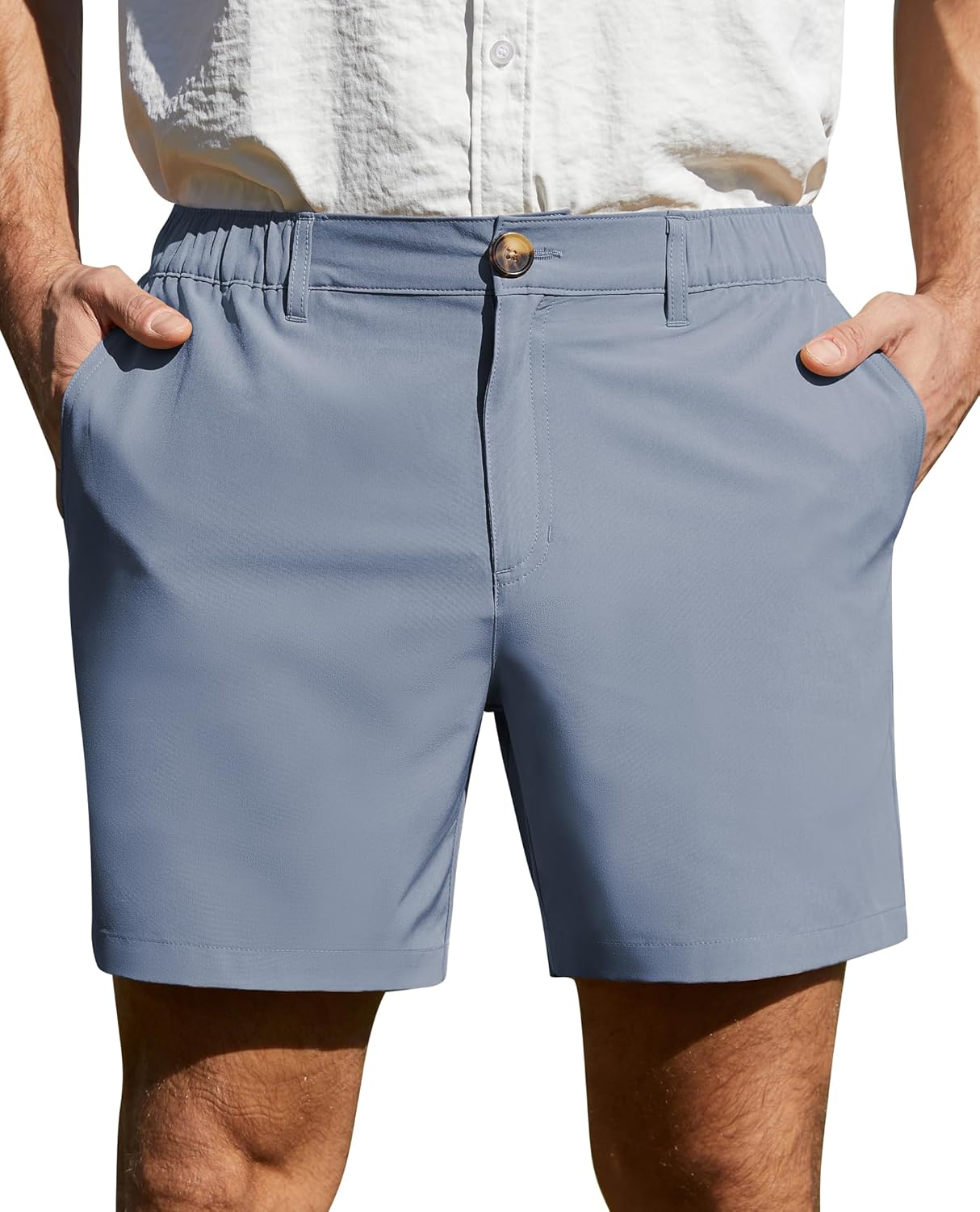 Men's Casual Shorts 5" Flat Front Shorts Lightweight Golf Shorts Elastic Waist Shorts with Zipper Pockets