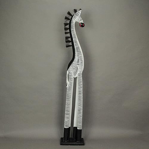 Miniatura 8 de Estatua de cebra de madera tallada a mano en blanco y negro exquisita escultura de arte de safari - Decoración de estilo africano - 36 pulgadas de