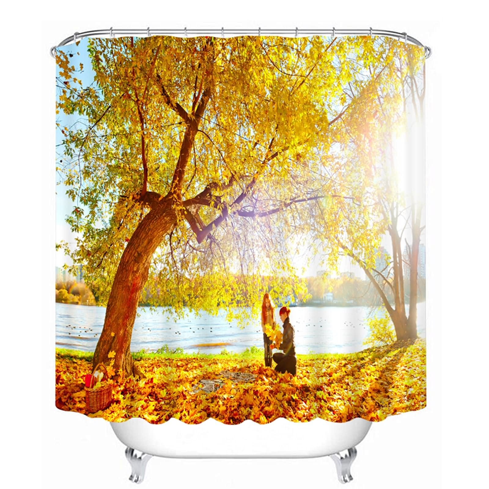 Rideau de douche haut de gamme KnSam rivière et feuilles d'automne