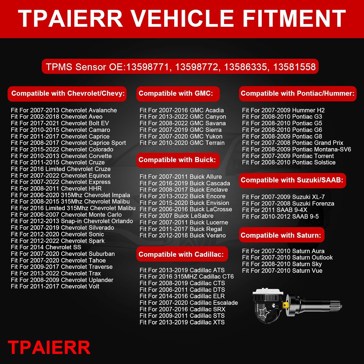 5Pcs TPMS Sensor with Relearn Tool, 315Mhz OE 13598771 13598772 13586335 13581558 EL-50448 Tire Pressure Monitoring System Compatible with Chevrolet/Chevy/Silverado/GMC/Buick/Cadillac (Black)