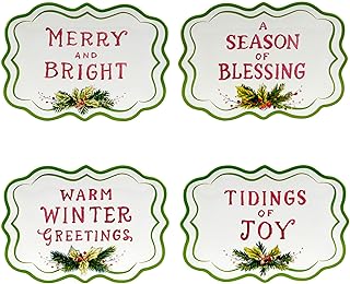 Snowman Greetings Set of 4 Ceramic Canape Plates – Adorned with jolly snowmen and wintry scenes, these small plates are perfect for festive entertaining 6"