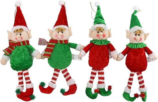 4 Pack Christmas Elves Doll Pendants Hanging Ornaments Xmas Elf Boy Girl Holiday Decorations Gifts for Kids Family, 12
