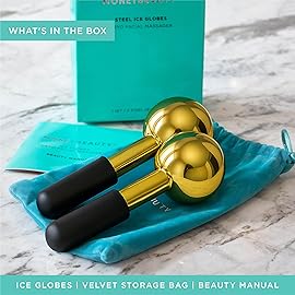 MontBeauty Stainless Steel Ice Globes for Facials (Gold Black Handle), Durable Cryo Globes Instantly Reduce Puffiness, Tighten Pores & Sinus Relief, Face Globes Facial Massages & Daily Beauty Routine