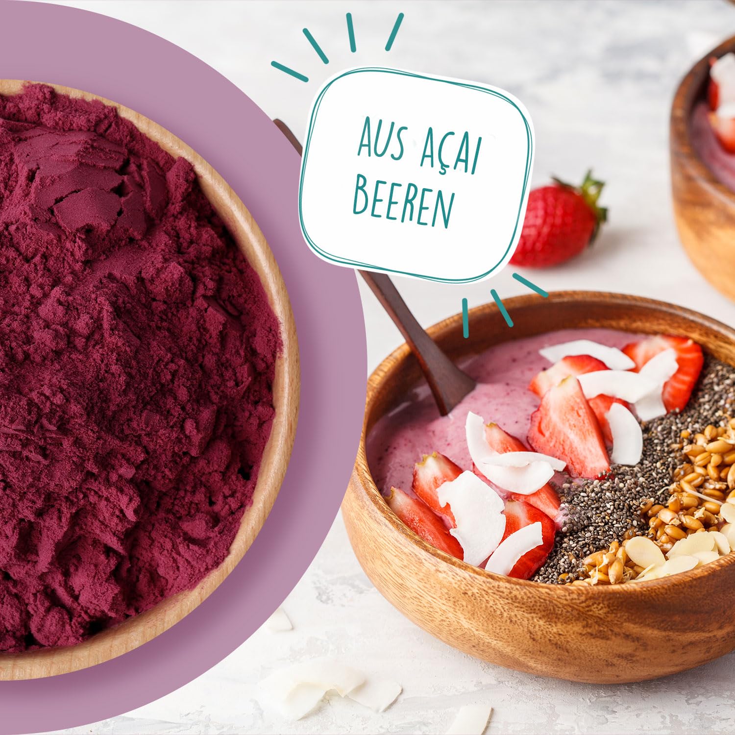 BORCHERS Bio Açaí-Pulver, 3x 80g, aus dem Fruchtfleisch der Açaí-Beere, gefriergetrocknet, Bio-Qualität, ballaststoffreich, vegan, für Drinks, Smoothies und Müsli