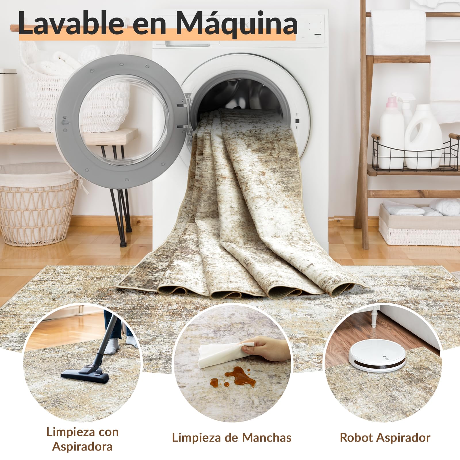 INOVADAY Alfombras Lavable en Máquina 90x150 cm Abstracto Moderno Antideslizante Apta para aspiradora Bajo Pelo Alfombra Estampado Tapete para Salón de Estar, Dormitorio Marrón/Gris