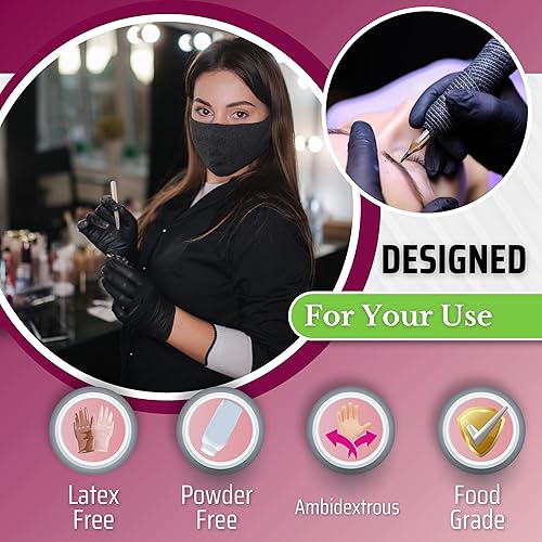 Miniatura 4 de ABNILI - Guantes de vinilo negros medianos, 4.5 mil, guantes desechables sin látex, sin polvo para el hogar, limpieza, cocina y más