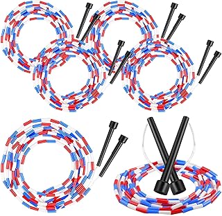 Zubebe 16-foot Double Dutch Jump Ropes Bulk Segmented Skipping Colorful Beaded Ropes for Kids Adults Fitness Physical Education Gym Class School Sports Outdoor Activities, Red White and Blue