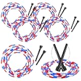 Zubebe 16-foot Double Dutch Jump Ropes Bulk Segmented Skipping Colorful Beaded Ropes for Kids Adults Fitness Physical Education Gym Class School Sports Outdoor Activities, Red White and Blue
