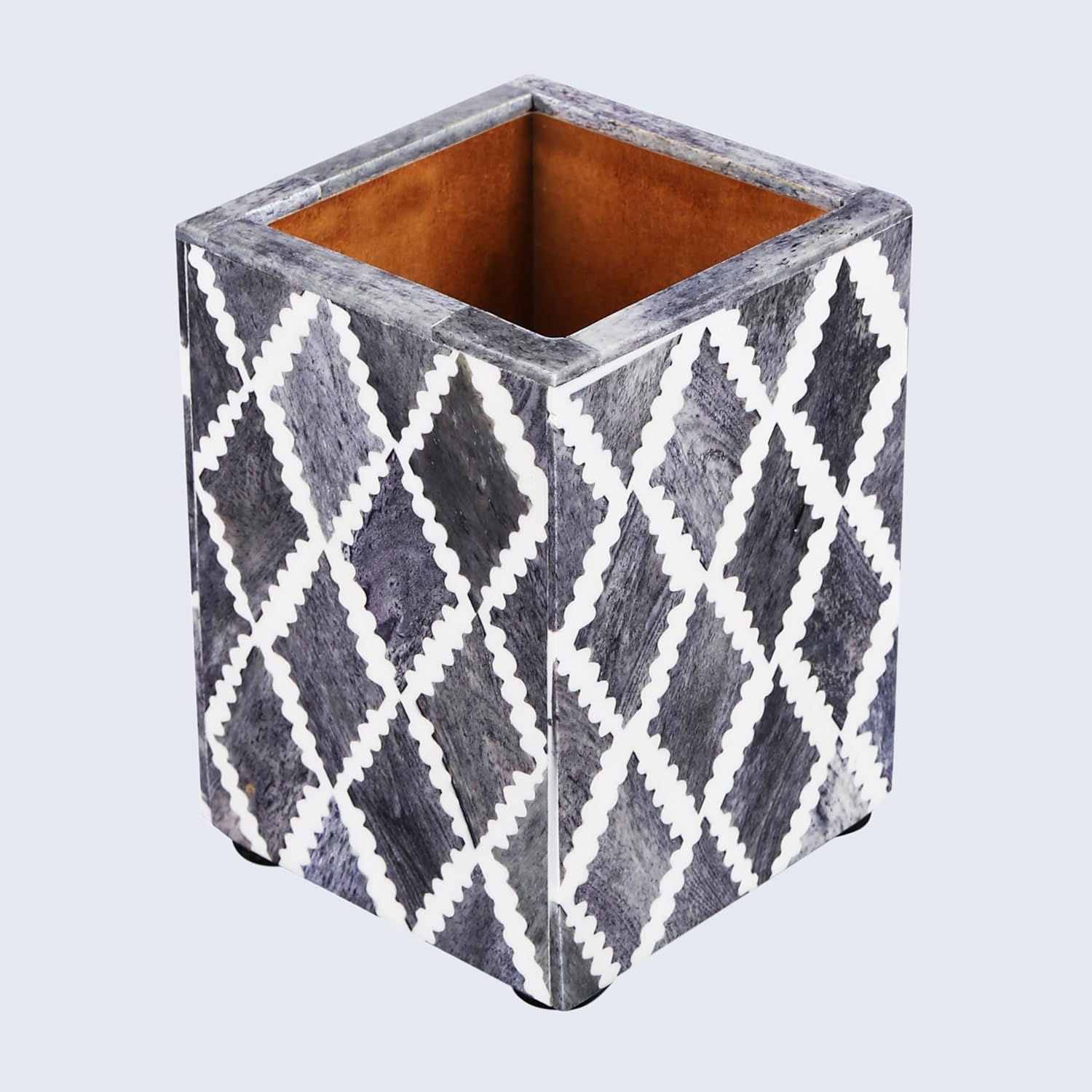 Handicrafts Home Pen Holder– Aesthetic Bone & Resin Inlay Pencil Cup for Modern Desk Organizer- Slate White Mosaic Diamond Minimalist Office Accessories & Decor for Women- Make-up Organizer- 3x3x4”