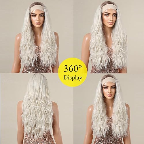 Miniatura 4 de Allbell Pelucas con diadema para mujer, largas, sueltas, onduladas, color rubio platino, sin pegamento, pelucas sintéticas con diadema, resistente