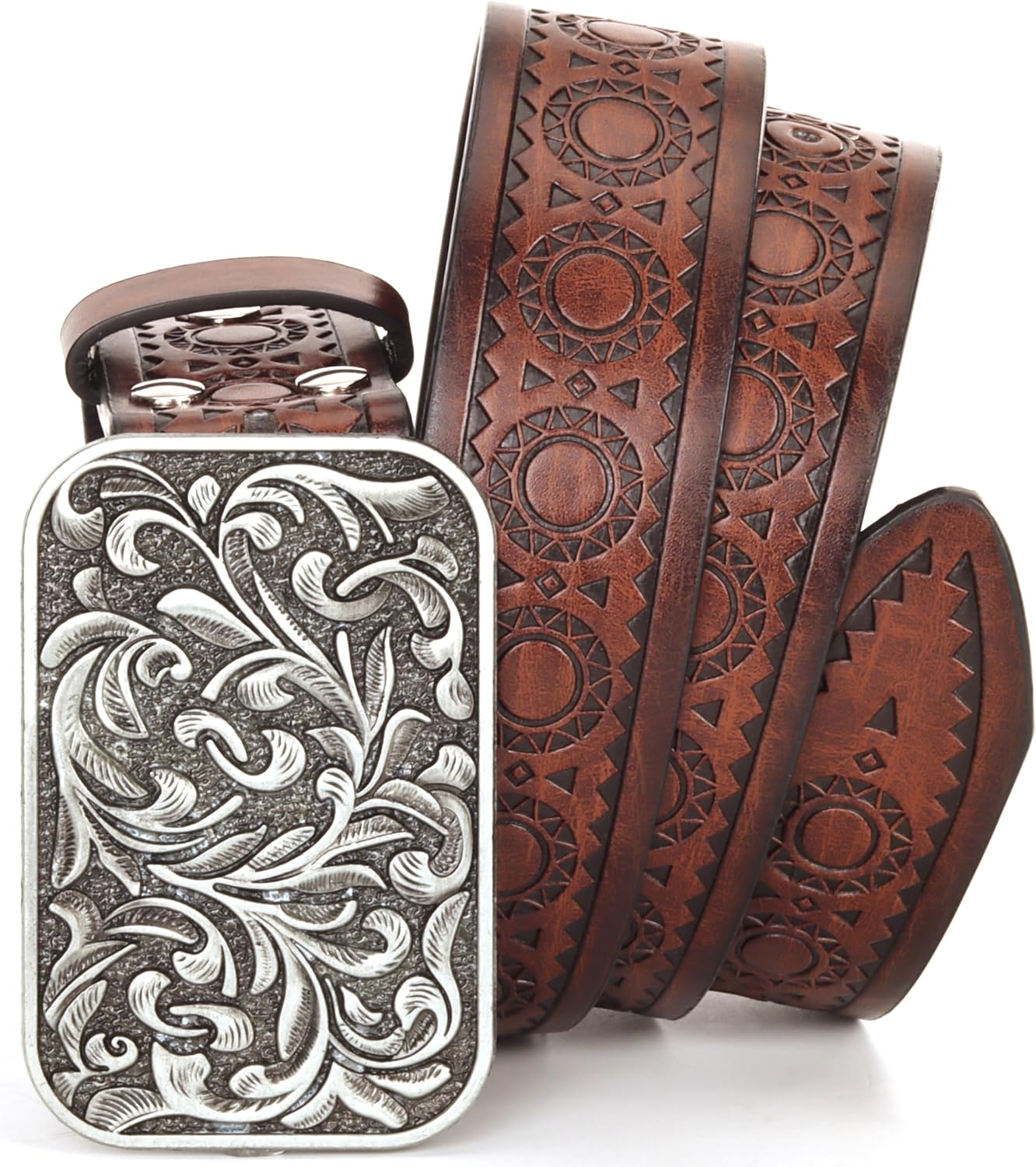 INOGIH Western-Engraved-Cowboy-Belt-Adjustable-Women-Men-Cowgirl-Belt