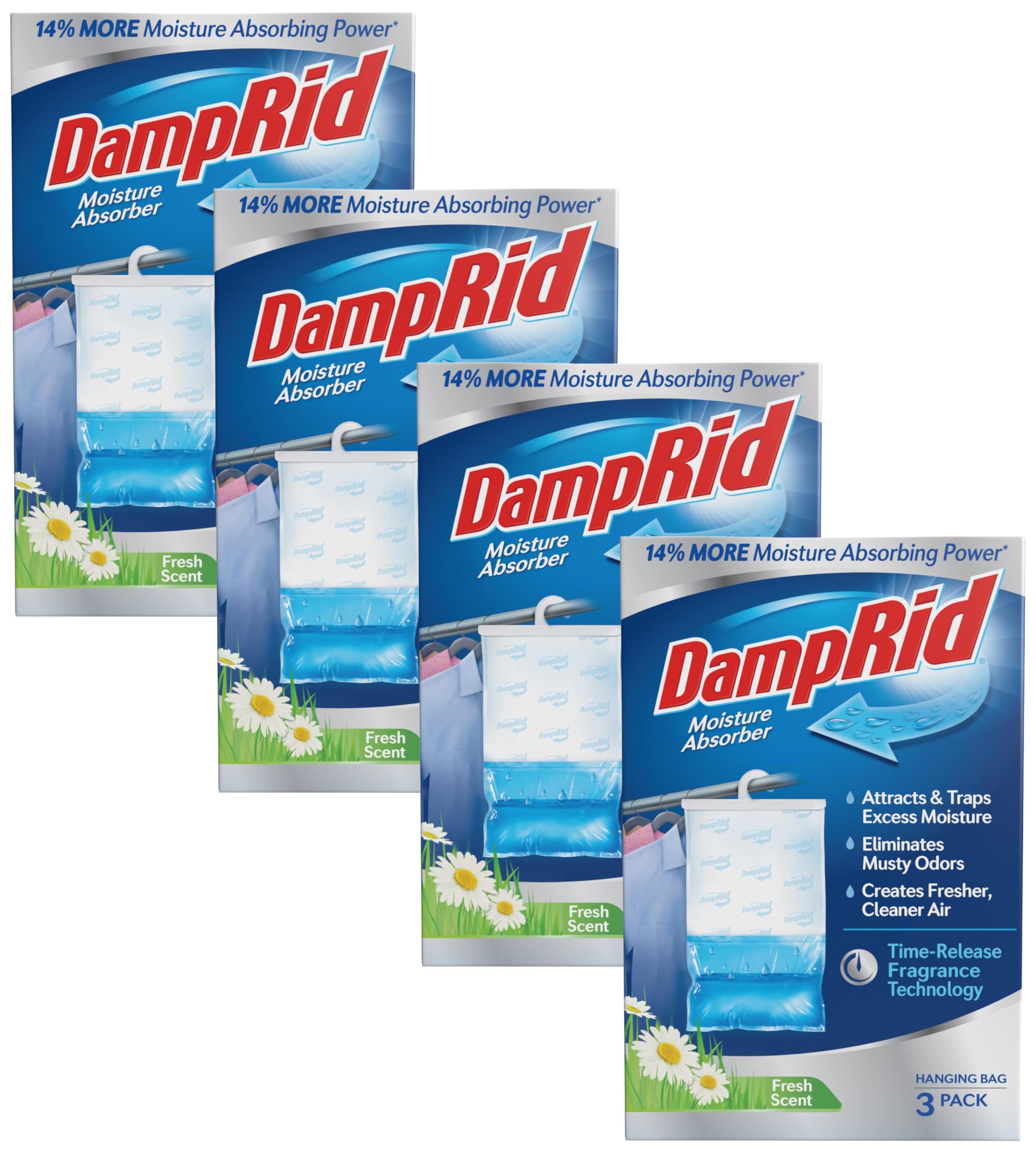 DampRid Fresh Scent Hanging Moisture Absorber,16 oz. - Eliminates Musty Odors for Fresher,Cleaner Air,Ideal Moisture Absorbers for Closet,14% More-Moisture Absorbing Power*,(Pack of 12)